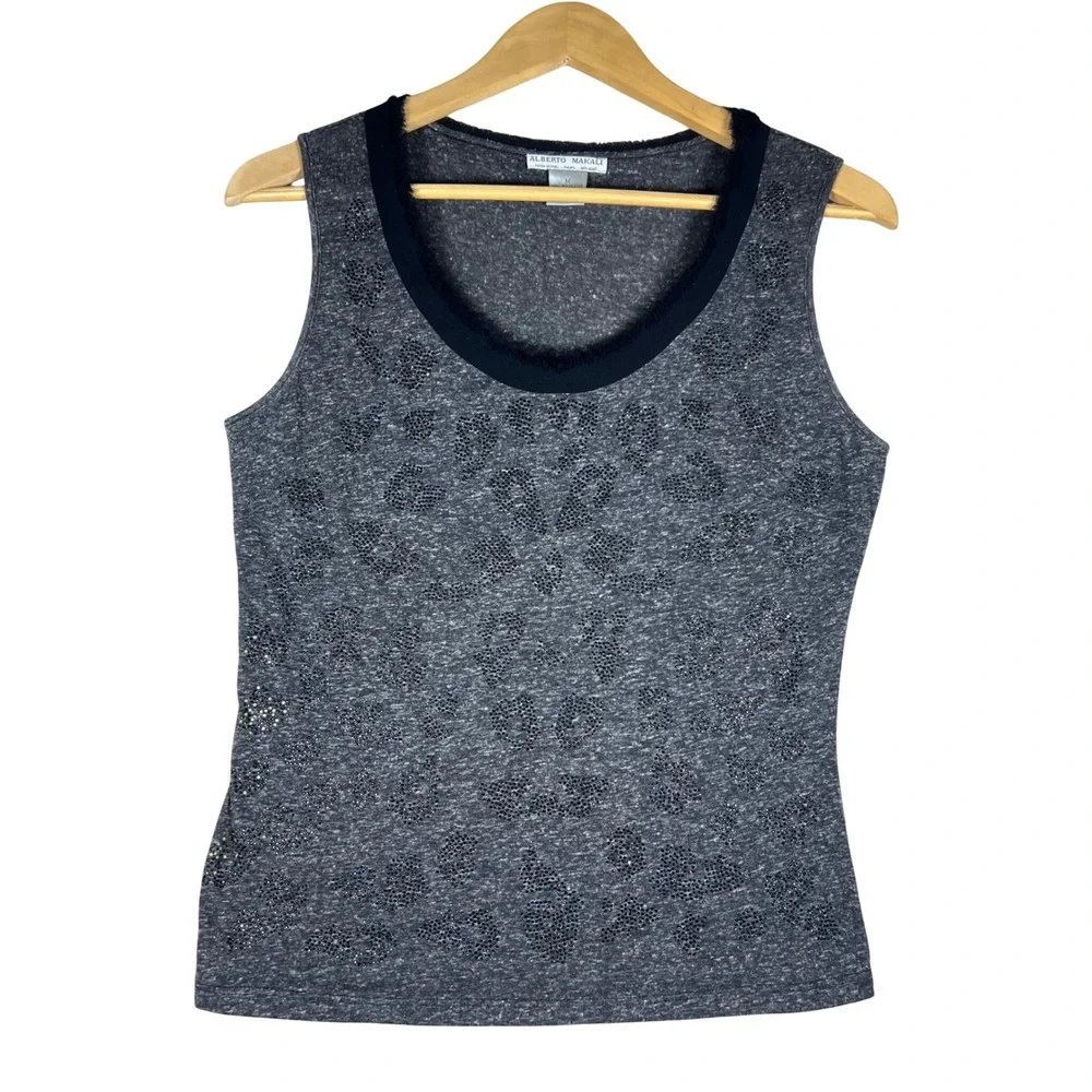 Alberto Makali Tank Top Gray Embellished Sleeveless Casual Blouse‎ M Whimsygoth